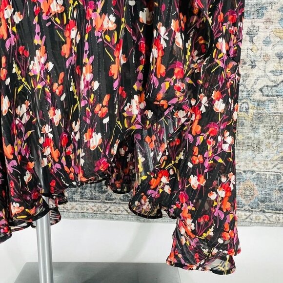 Lane Bryant Maxi Dress Size 26 Black Floral Metallic Shimmer Elastic Waist - Picture 9 of 16